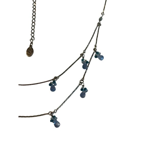 Silvertone Blue Beaded 2 Strand Necklace With Adjustable Chain 17 - 20 inches - Picture 3 of 6